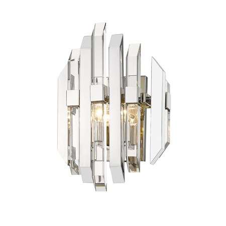 Z-Lite Bova 2 Light Wall Sconce, Polished Nickel & Clear 4006S-PN